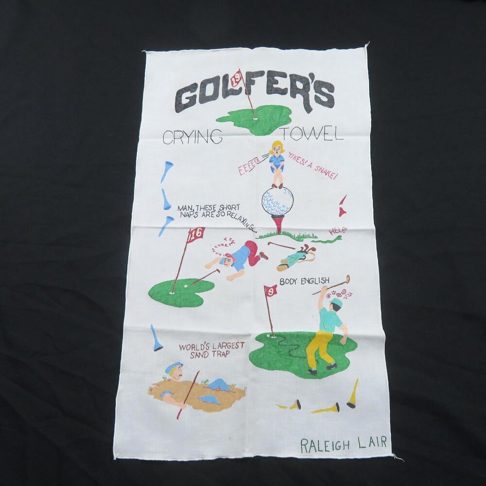 Unique Vintage Golfers Crying Towel Golf Sayings Linen Colorful 27.5x16